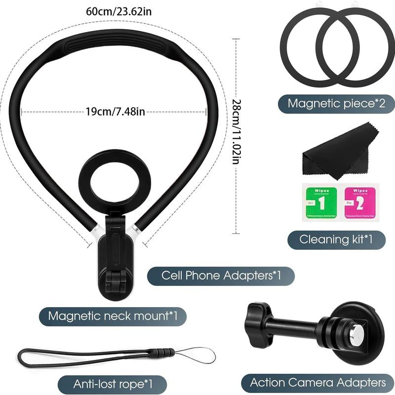 Magnetic Neck Phone Holder, 1 Set Sports Camera Mount, Pov/Vlog Selfie Mount, Hand Free Phones & Sports Camera Neck Holder for Video Recording, Stocking Fillers Gift