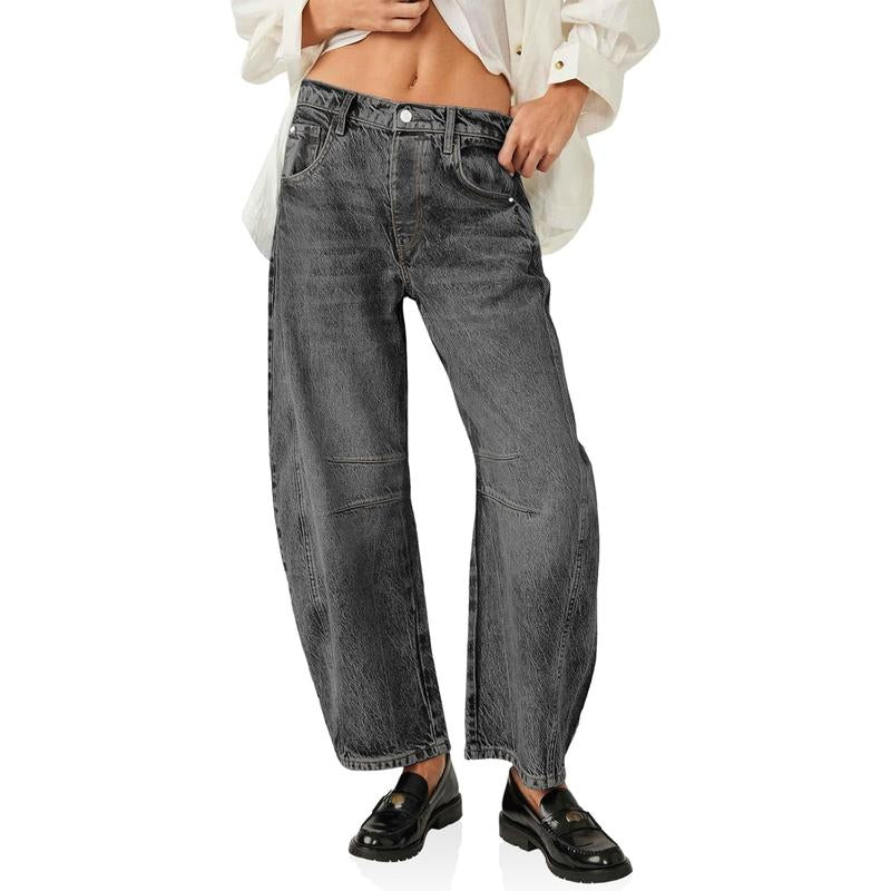 Goranbon Women'S Baggy Boyfriend Jeans Vintage Wide Leg Mid Rise Barrel Denim Ankle Pants