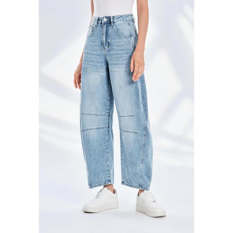 Goranbon Women'S Baggy Boyfriend Jeans Vintage Wide Leg Mid Rise Barrel Denim Ankle Pants
