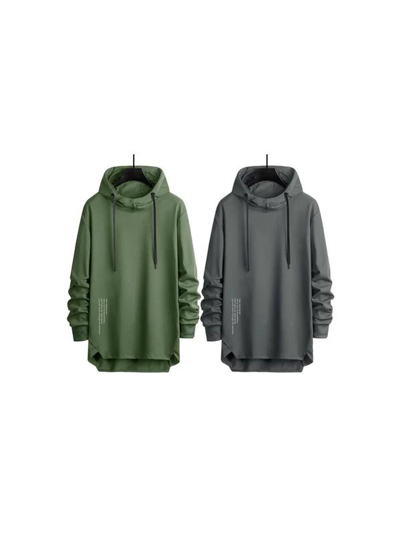 Men'S Letter Print Asymmetrical Hem Essentials Hoodie, Loose Fashion Drop Shoulder Drawstring Pullover Top