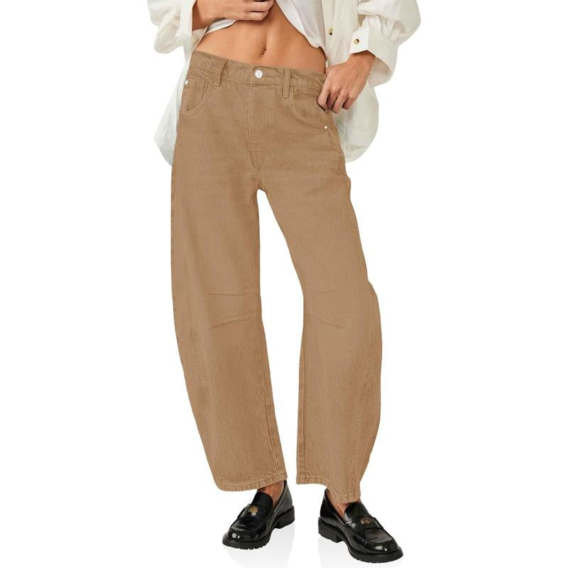 Goranbon Women'S Baggy Boyfriend Jeans Vintage Wide Leg Mid Rise Barrel Denim Ankle Pants