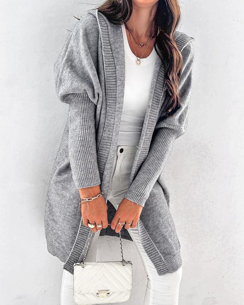 Chicme Women'S Open Front Batwing Sleeve Cardigan Oversized Knit Hooded Sweater Coat