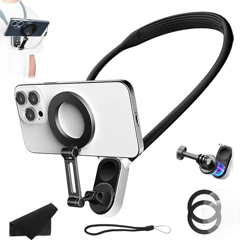 Magnetic Neck Phone Holder, 1 Set Sports Camera Mount, Pov/Vlog Selfie Mount, Hand Free Phones & Sports Camera Neck Holder for Video Recording, Stocking Fillers Gift