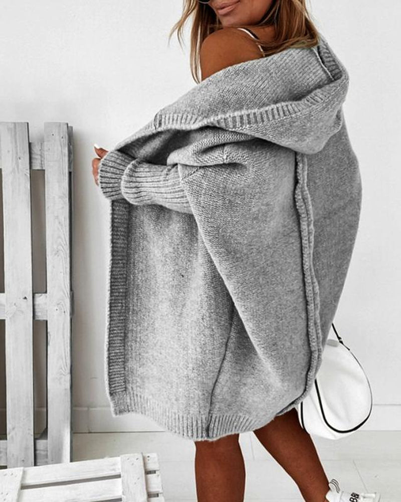 Chicme Women'S Open Front Batwing Sleeve Cardigan Oversized Knit Hooded Sweater Coat