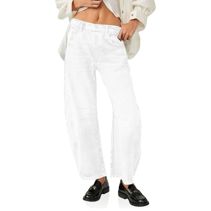 Goranbon Women'S Baggy Boyfriend Jeans Vintage Wide Leg Mid Rise Barrel Denim Ankle Pants