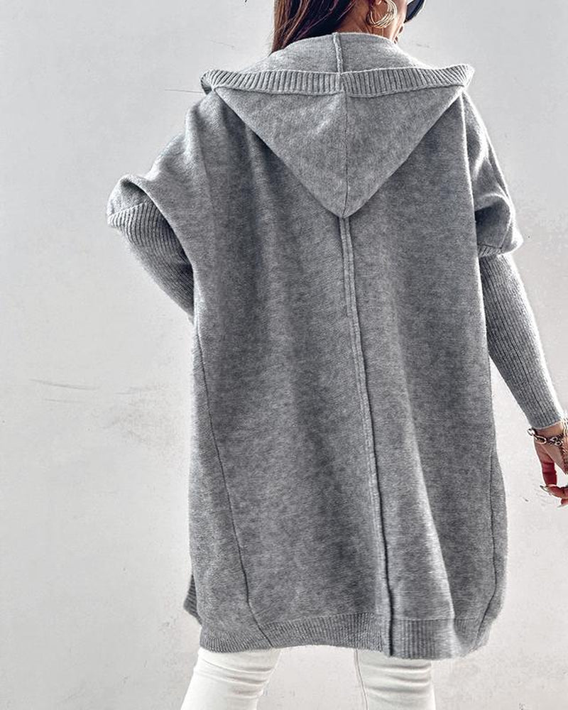Chicme Women'S Open Front Batwing Sleeve Cardigan Oversized Knit Hooded Sweater Coat