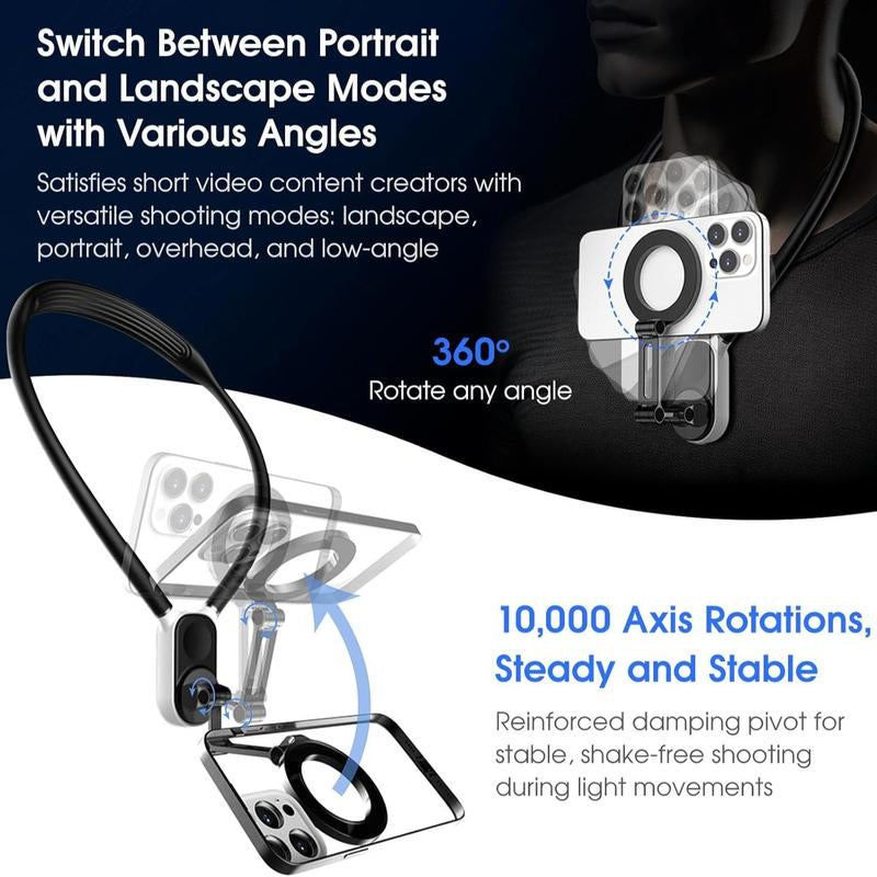 Magnetic Neck Phone Holder, 1 Set Sports Camera Mount, Pov/Vlog Selfie Mount, Hand Free Phones & Sports Camera Neck Holder for Video Recording, Stocking Fillers Gift