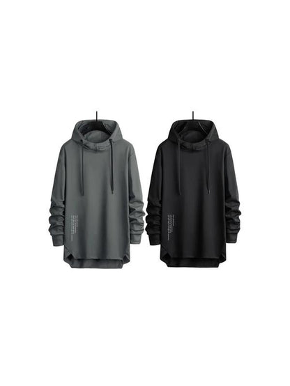 Men'S Letter Print Asymmetrical Hem Essentials Hoodie, Loose Fashion Drop Shoulder Drawstring Pullover Top