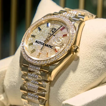 Classic Pass Test Crystal Glass Moissanite Watch Luxury Diamond Automatic Movement Watch for Men or Women with Box