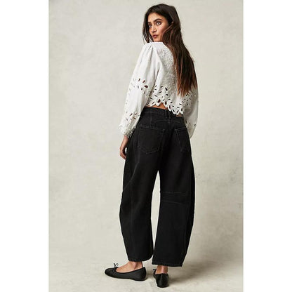Goranbon Women'S Baggy Boyfriend Jeans Vintage Wide Leg Mid Rise Barrel Denim Ankle Pants