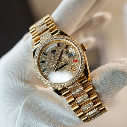 Classic Pass Test Crystal Glass Moissanite Watch Luxury Diamond Automatic Movement Watch for Men or Women with Box