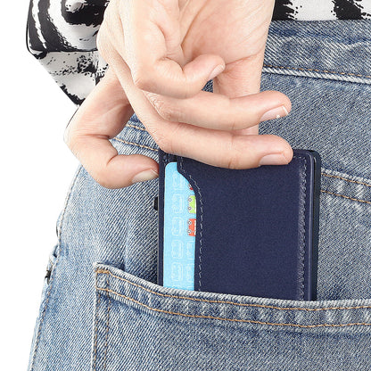 TOYFID Wallet With PU Leather Cover,Aluminum Alloy Pop Up Wallet Holder Card-3
