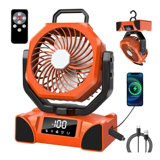 20000Mah Rechargeable Camping Fan - Battery Operated Fan with Light & Remote, Auto Oscillating, 5-Speed Adjustable Wind Speed,120 Hrs Work Cordless Tent Fan for Travel Outdoor RV Garage Power Outage Emergency