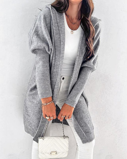 Chicme Women'S Open Front Batwing Sleeve Cardigan Oversized Knit Hooded Sweater Coat