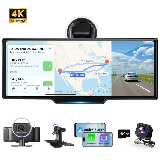 Herilary 2025 Upgraded Wireless Carplay Stereo with Suction Mount, Rear Camera, Seamless Mirrorlink, Supports Landscape & Portrait Modes