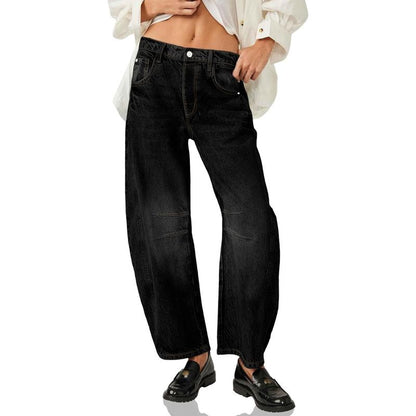 Goranbon Women'S Baggy Boyfriend Jeans Vintage Wide Leg Mid Rise Barrel Denim Ankle Pants