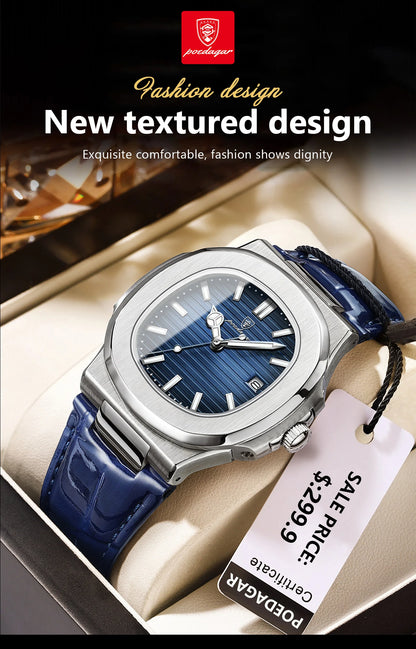 POEDAGAR Luxury Man Wristwatch Waterproof Luminous Date Leather Men's Watches Sports Square Men Watch Casual Quartz Male Clocks
