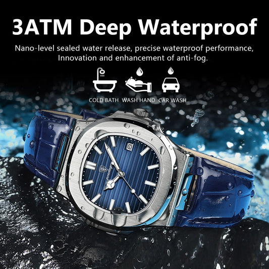 POEDAGAR Luxury Man Wristwatch Waterproof Luminous Date Leather Men's Watches Sports Square Men Watch Casual Quartz Male Clocks