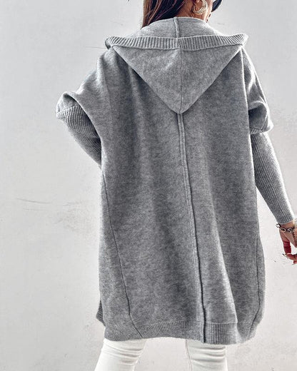 Chicme Women'S Open Front Batwing Sleeve Cardigan Oversized Knit Hooded Sweater Coat