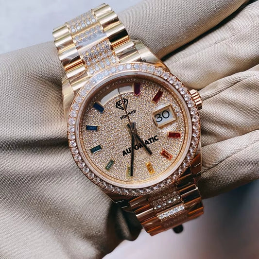 Classic Pass Test Crystal Glass Moissanite Watch Luxury Diamond Automatic Movement Watch for Men or Women with Box