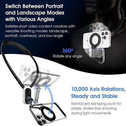Magnetic Neck Phone Holder, 1 Set Sports Camera Mount, Pov/Vlog Selfie Mount, Hand Free Phones & Sports Camera Neck Holder for Video Recording, Stocking Fillers Gift