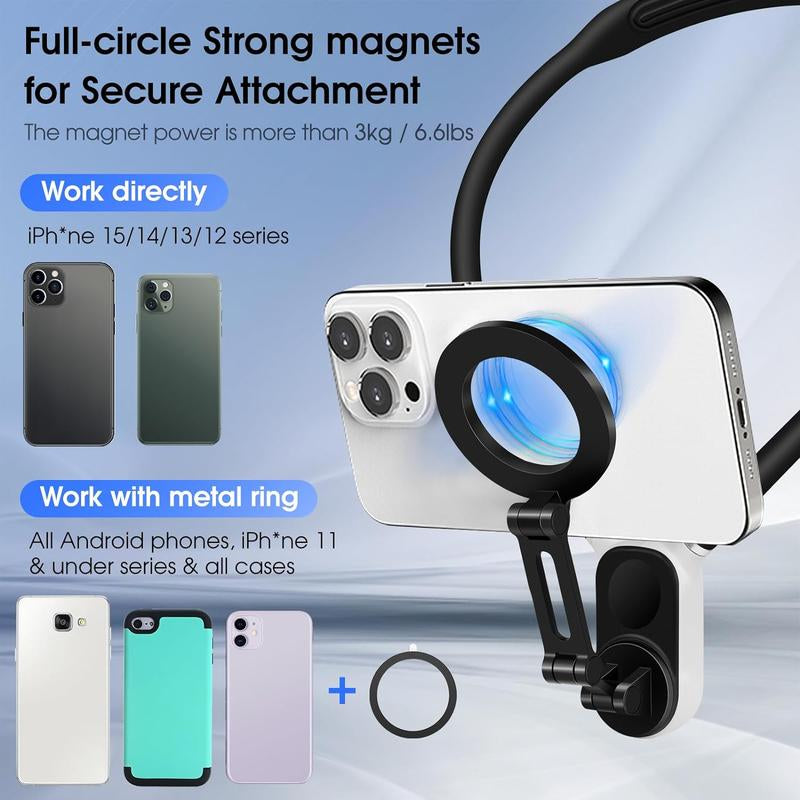 Magnetic Neck Phone Holder, 1 Set Sports Camera Mount, Pov/Vlog Selfie Mount, Hand Free Phones & Sports Camera Neck Holder for Video Recording, Stocking Fillers Gift